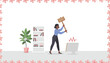 © MinixT - Overwhelmed office worker swings a large wooden mallet to smash a malfunctioning computer monitor in a fit of extreme workplace frustration.