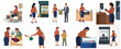 © Vvalla - Set of flat vector illustrations depicting a woman shopping for jewelry, making purchases, and giving gifts.