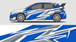 © PS STOCK - Blue and white racing car with dynamic decal design.