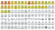 © JUNAEDI - High-visibility safety clothing and protective gear icons set. Vest, jacket, mask, helmet.