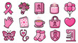 © geira - Collection of pink icons representing breast cancer awareness and support symbols.