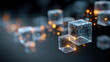 © Emaa - Digital business ecosystem represented by floating holographic cubes interconnected data streams and luminous growth charts conveying innovation strategic planning and startup potential