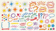 © ELIUNMENT - Hand-drawn colorful doodle elements like stars, explosions, arrows, and question marks for graphic design