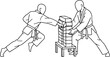© Yudi - Karate practitioners breaking stacked wooden boards.