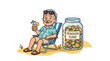 © Eriana - Happy Senior Man Relaxing on Vacation with Full Pension Fund Jar