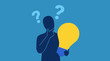 © Siamart - Silhouette of a person pondering, with question marks and an idea light bulb