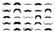 © David - Black mustache silhouettes of different classic styles featuring a collection of vintage and modern facial hair designs for men's grooming and barbershop branding