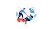 © Gias - Helpful individual in a blue shirt reaches out to pull up a fallen colleague representing teamwork, support, and mutual aid in a challenging situation.