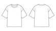 © Nopri - mens oversized basic tee flat sketch vector illustration short sleeve crew neck fashion apparel front and back view technical cad drawing template