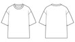 © Nopri - wide fit boxy t shirt flat sketch vector illustration mens short sleeve oversized basic tee front and back view technical cad drawing template