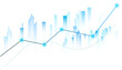 © HS 360 - Abstract digital financial stock market graph with blue growing arrow line and cyber city skyscraper concept on transparent background.