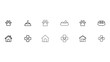 © MstPoliAkther - Pet care icons set paw print food bowl dog house medical cross simple outline collection isolated on transparent background for design.