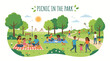 © Chimoetya_images - Flat vector illustration of people enjoying a sunny picnic in the park with family and friends engaging in outdoor activities