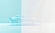 © CoreSelect - 하늘색 배경 위 투명한 세단 자동차 실루엣 · Transparent Sedan Car Silhouette on Light Blue Background