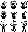 © Hasibul - Human emotion and mental state explode head pictogram set, black and white psychology icons vector collection