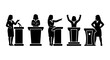 © Rubi - Diverse Female Speakers, Diverse Poses, Podium Silhouettes, Public Speaking Icons, Business Women