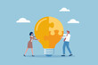 © Liton - Two People Connecting Puzzle Piece Light Bulb Vector Illustration