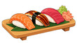 © Andrei - Flat vector sushi nigiri platter with salmon eel and tuna