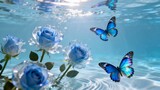 Blue roses and butterflies underwater