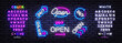 © Ivan - Neon open sign collection with editable alphabet, numbers and glowing retro typography. Bright storefront icon set for cafe, retail, nightlife or advertising design.