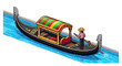 © beni - Traditional Venetian Gondola with Gondolier Navigating Waterway.