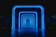 © fanjianhua - A futuristic interior corridor lined with bright blue neon arches, creating a deep, symmetrical tunnel perspective with reflective surfaces.