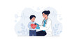 © Amelia - Doctor Examining Child Holding Red Heart with Cardiogram Pulse Line, Healthcare Concept Illustration