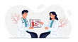 © Kadang - Two doctors in lab coats discussing a medical diagram on a tablet, with stylized lungs in the background