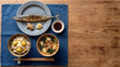 © M_Texture_Works JP - 旬の焼き秋刀魚と栗ご飯、きのこの味噌汁が並ぶ日本の伝統的な献立