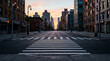 © Dezz - Sunrise Over an Empty Urban Street with a Pedestrian Crossing in the Foreground