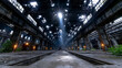 © Nick Freund - Verlassene Industriehalle mit Lichtstrahlen durch Dachöffnungen von oben