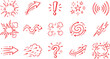 © Angel Mandik - Hand drawn red comic elements set, 15 sketch doodle icons in EPS format, cartoon explosion and motion arrow symbols for social media and marketing
