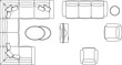 © ProPixel Studio - Living room CAD floor plan block. Top view vector furniture layout with sectional sofa, armchairs, coffee tables and TV console for interior design, home planning, and architectural drawings