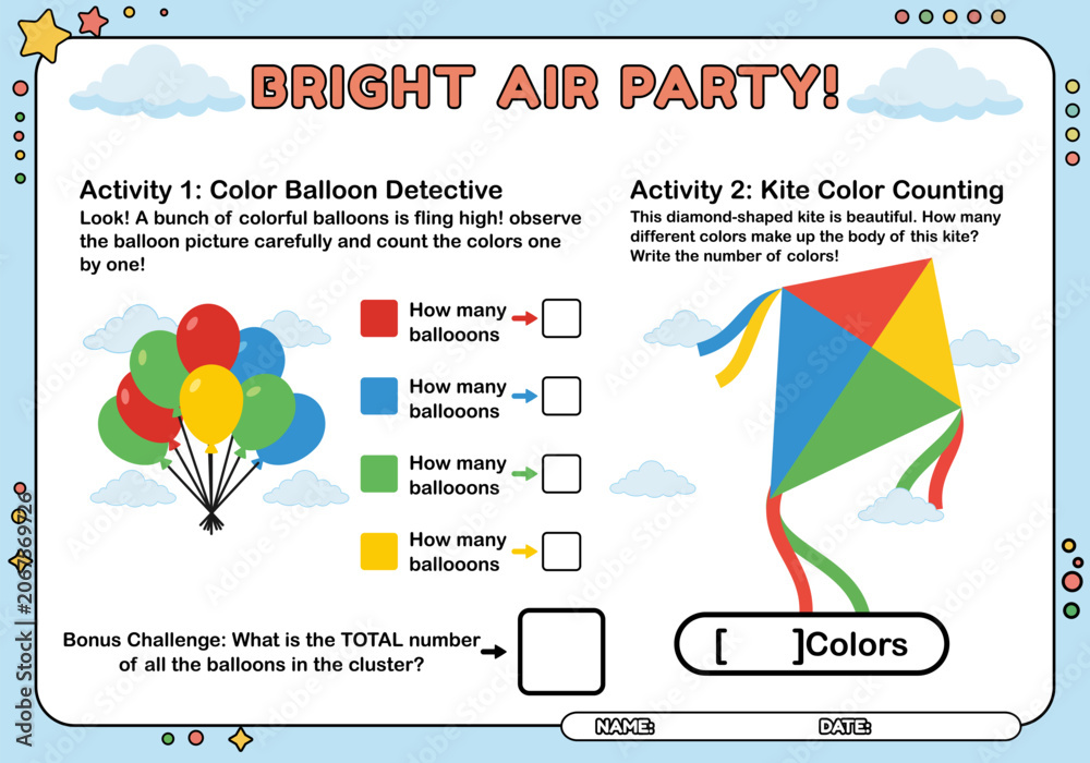 Colorful balloons detective counting and kite color identification ...