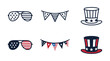 © Design Gallary - American independence day celebration patriotic icon set featuring sunglasses flags and top hats patriotic celebration