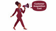 © Anupal - Businesswoman using megaphone for customer acquisition cost announcement.