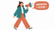 © Anupal - Woman with megaphone promoting innovation culture concept.