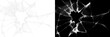 © Vitaliy - Realistic shattered glass hole with radial cracks and sharp fragments isolated effect for screen or window damage white and grey transparent png overlay for design impact texture element broken crack