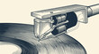 © AdhinyDisti - Industrial spray nozzle vector illustration with flowing wave lines.
