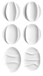 © MAMUN - Set of six abstract white spheres and oval shapes with smooth fabric texture and soft shadow effects
