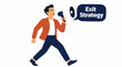 © Raka - Man with megaphone announcing exit strategy concept.