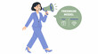 © Raka - Businesswoman announcing freelance model concept with megaphone.