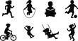 © Md Ohidul - Children Activity Silhouette Collection with Running Reading Cycling Playing and Jumping