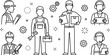 © MstBabli - Engineering and Industrial Worker Line Icon Set with Technician Courier Architect Logistics Operators