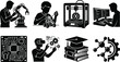 © MstRani - Black and white vector icon set of stem education robotics and technology concepts