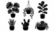 © Ifin Atlast - Black houseplant silhouettes set in pots, minimalist indoor botanical graphics.
