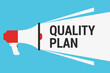 © vector house - megaphone with quality plan text on blue background
