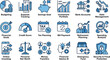 © set kine - Colorful financial management icons set illustrating money tips and budgeting tools