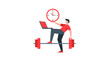© Laisa - Man Balancing Laptop, Clock, and Barbell Vector Illustration - Multitasking, Time Management, and Work-Life Balance Concept
