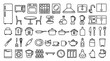 © Mohammad - Modern kitchen essentials household appliances furniture and cooking utensils thin line outline icons set for domestic culinary layout vector illustrations
